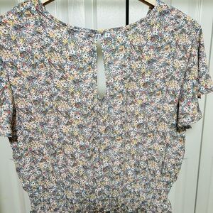 Women's Floral Midi Dress in Blue and Cream